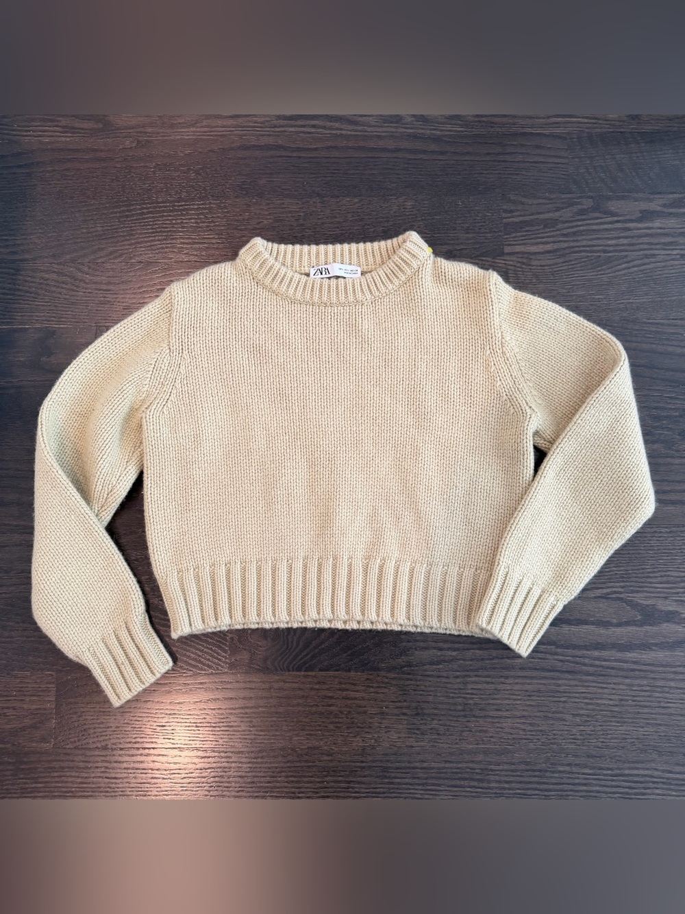 Zara Cream Short-Length Crewneck Sweater
